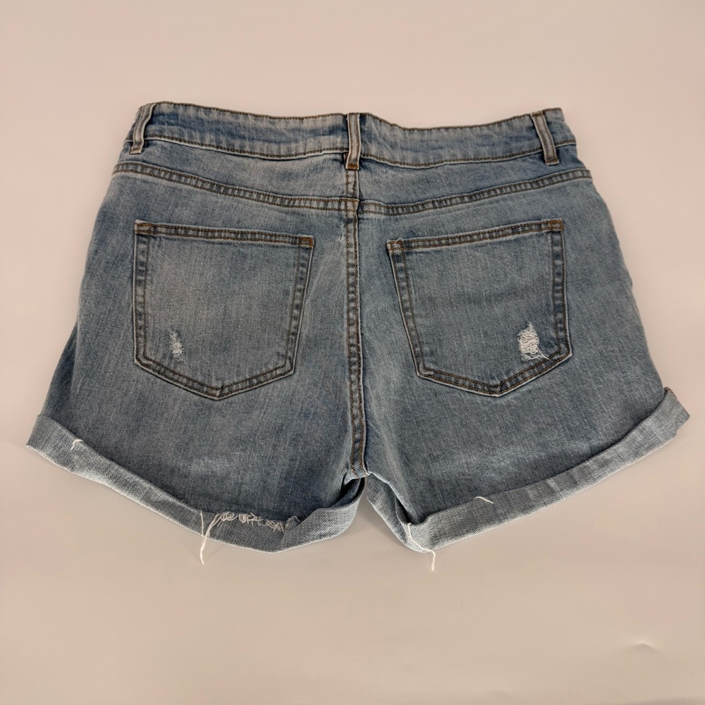 H&M High-Waisted Washed Light Blue Distressed Denim Women's Shorts Size 12 - Picture 2 of 5